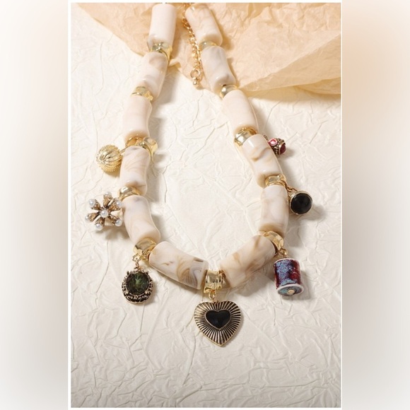 Jewelry - Elegant Cream and Gold Charm Necklace